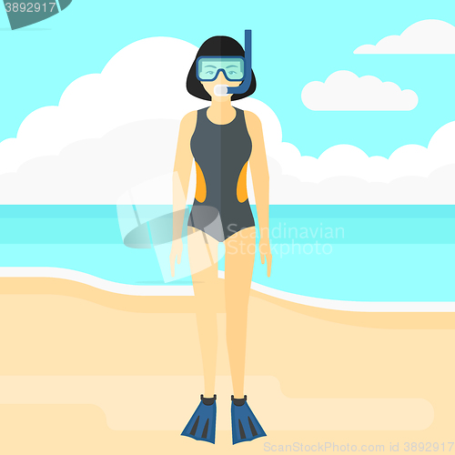 Image of Woman with swimming equipment.