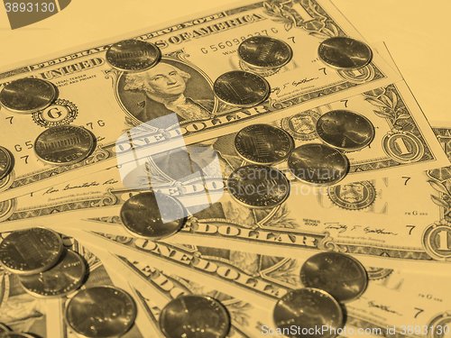 Image of Dollar coins and notes - vintage