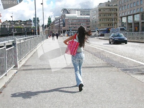 Image of Beautiful brunette walking