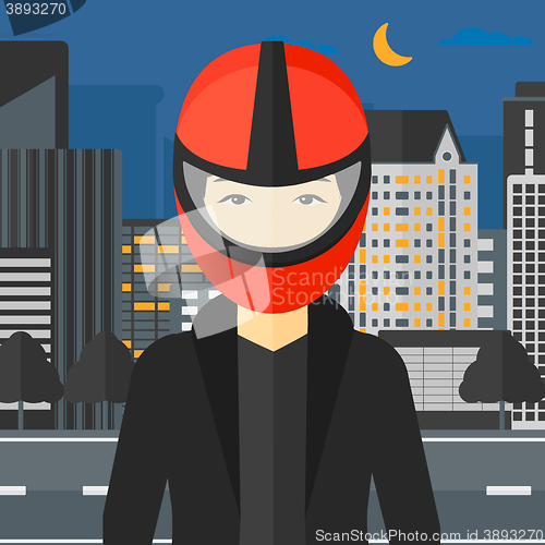 Image of Woman in biker helmet.