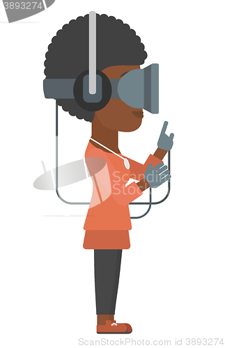 Image of Woman wearing virtual reality headset.