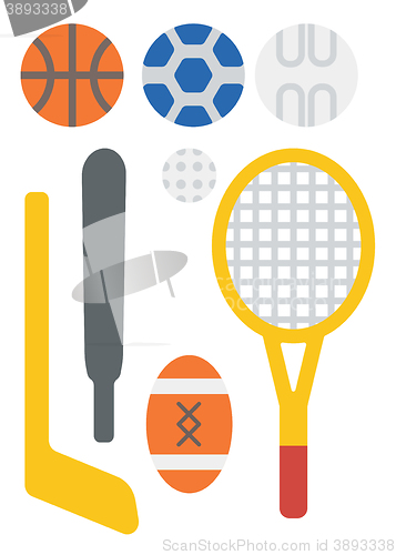 Image of Variety of sports equipment.