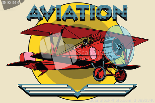 Image of Retro two-winged plane aviation poster