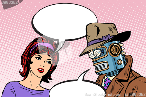 Image of Couple man robot and beautiful woman