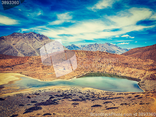 Image of Dhankar lake in Himalayas. Dhankar, Spiti valley, Himachal Prade