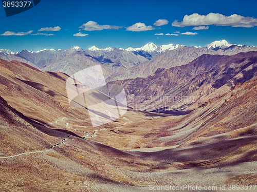 Image of Karakoram Range and road in valley, Ladakh, India