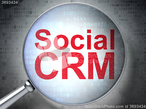 Image of Marketing concept: Social CRM with optical glass