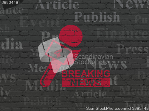 Image of News concept: Breaking News And Microphone on wall background