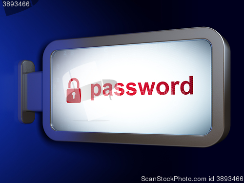 Image of Safety concept: Password and Closed Padlock on billboard background