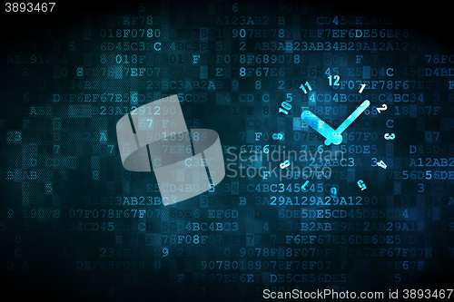 Image of Timeline concept: Clock on digital background