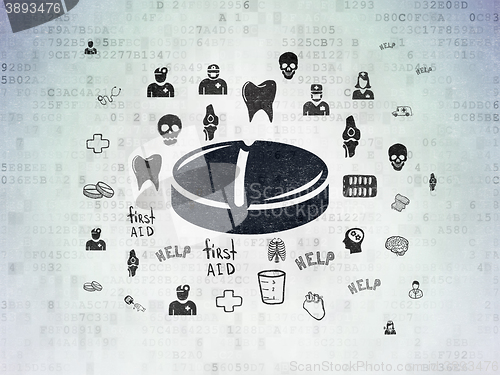 Image of Healthcare concept: Pill on Digital Data Paper background