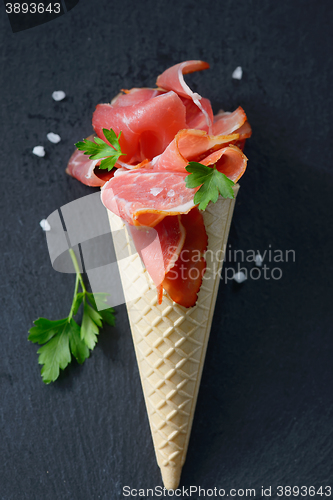Image of Raw Bacon in ice cream cone
