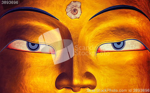 Image of Maitreya Buddha face close up, Thiksey Gompa, Ladakh