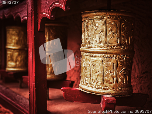 Image of Buddhist prayer wheels , Ladakh