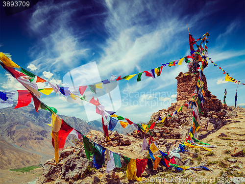 Image of Buddhist prayer flags in Himalayas