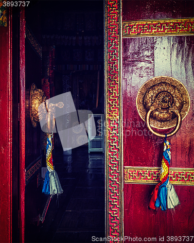 Image of Open door of Spituk monastery. Ladakh, India