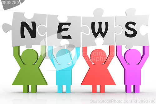 Image of Four people hold puzzle with news word