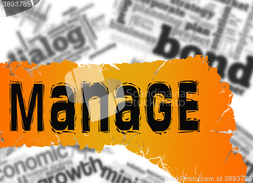 Image of Word cloud with manage word on yellow and red banner