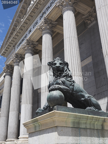 Image of government office Congress of Deputies of Spain bronze lion scul