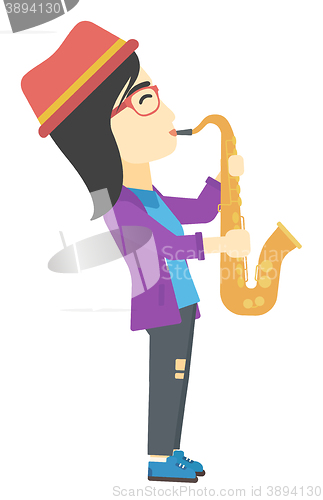 Image of Woman playing saxophone.