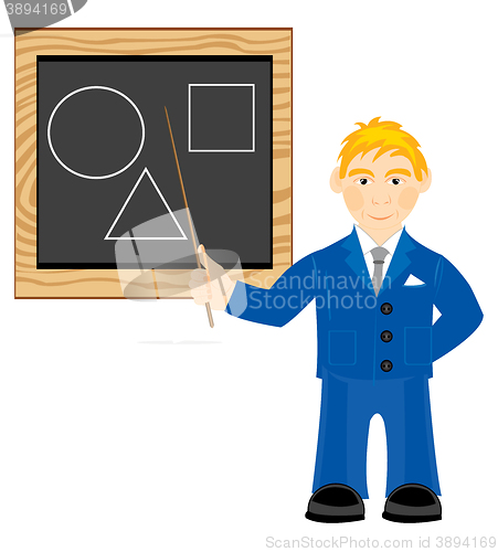 Image of Teacher beside boards