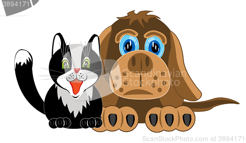 Image of Dog and cat on white background