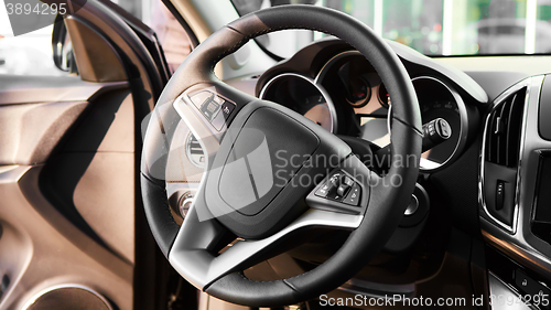 Image of Interior view of car with black salon