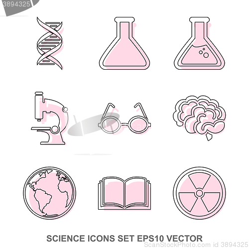 Image of Set of Science Crimson icons. EPS 10, vector illustration.