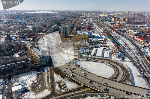 Image of Aerial view on M.Torez street bridge. Tyumen