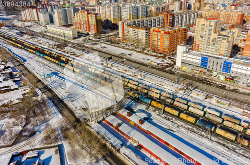 Image of Train between old and new districts of Tyumen city