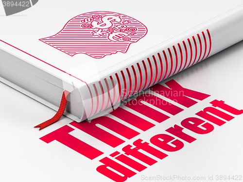 Image of Studying concept: book Head With Finance Symbol, Think Different on white background