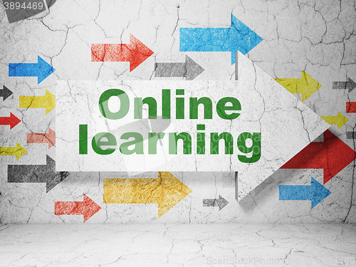 Image of Education concept: arrow with Online Learning on grunge wall background