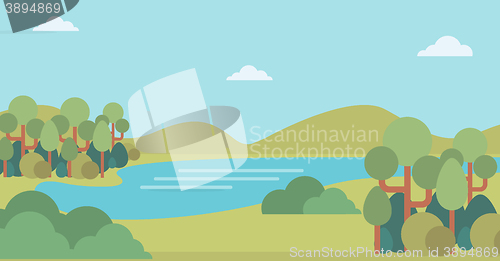 Image of Background of landscape with hills and river.