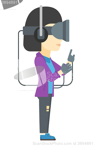 Image of Woman wearing virtual reality headset.