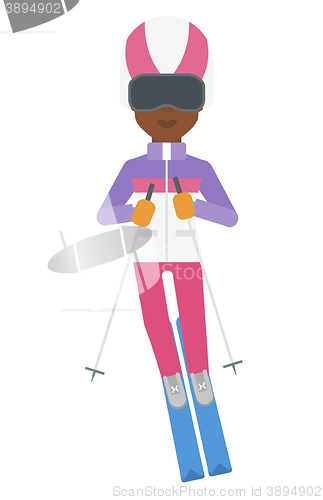 Image of Young woman skiing.