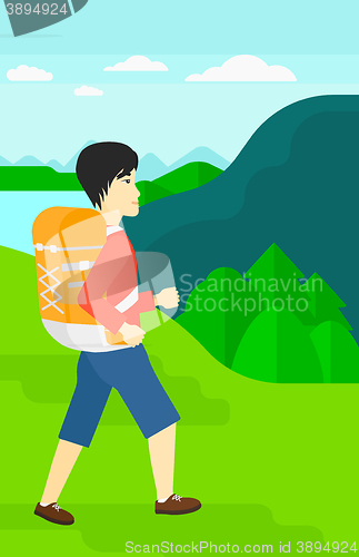 Image of Man with backpack hiking.
