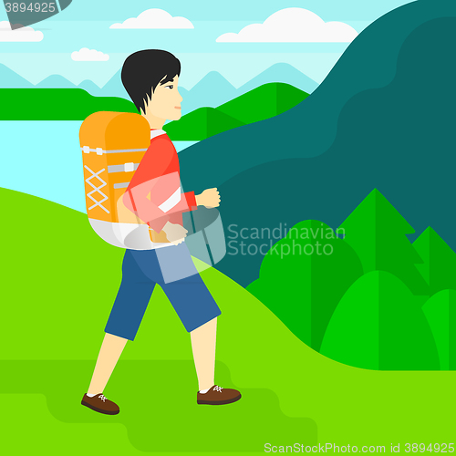 Image of Man with backpack hiking.