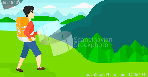 Image of Man with backpack hiking.