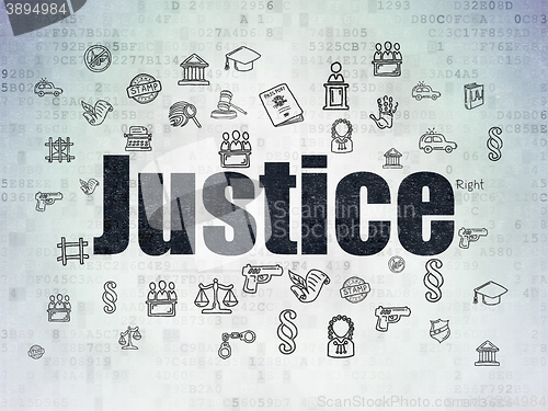 Image of Law concept: Justice on Digital Data Paper background