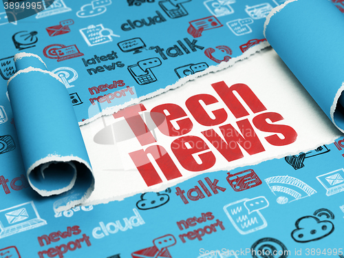 Image of News concept: red text Tech News under the piece of  torn paper