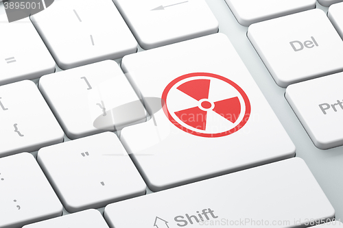 Image of Science concept: Radiation on computer keyboard background