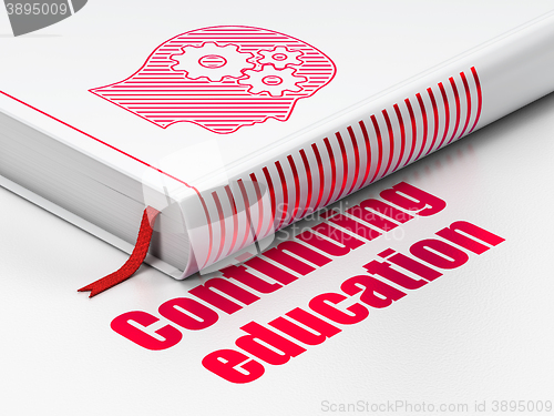 Image of Learning concept: book Head With Gears, Continuing Education on white background