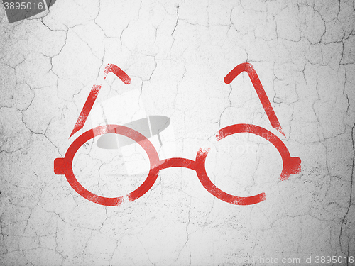 Image of Science concept: Glasses on wall background