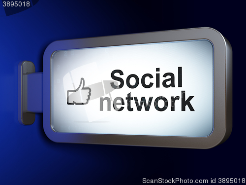 Image of Social network concept: Social Network and Thumb Up on billboard background