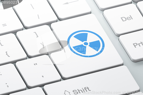 Image of Science concept: Radiation on computer keyboard background