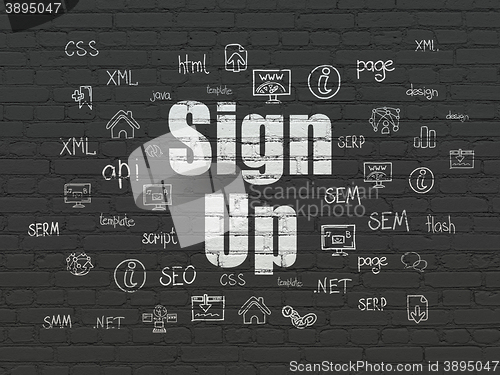 Image of Web development concept: Sign Up on wall background