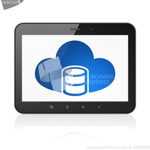 Image of Software concept: Tablet Computer with Database With Cloud on display