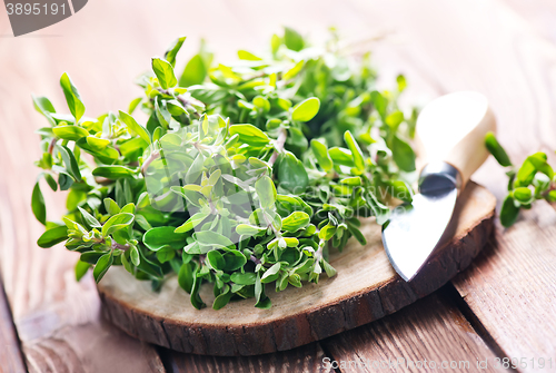 Image of marjoram on a wooden rustic table