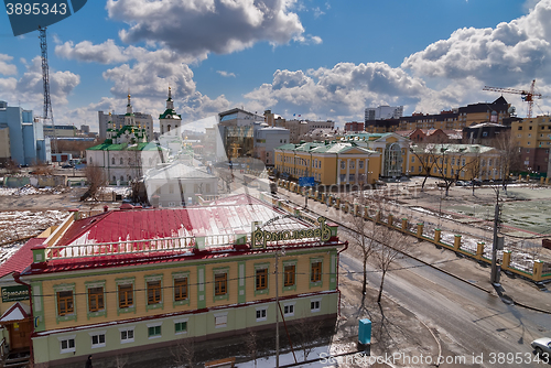Image of Urban view with church of Saviour in Tyumen,Russia
