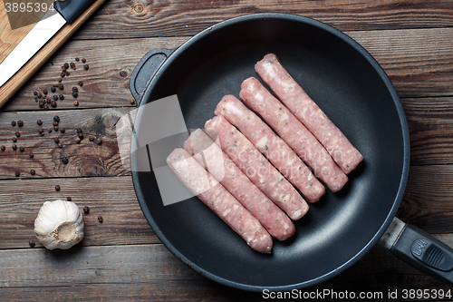 Image of Raw Sausages in a Pan